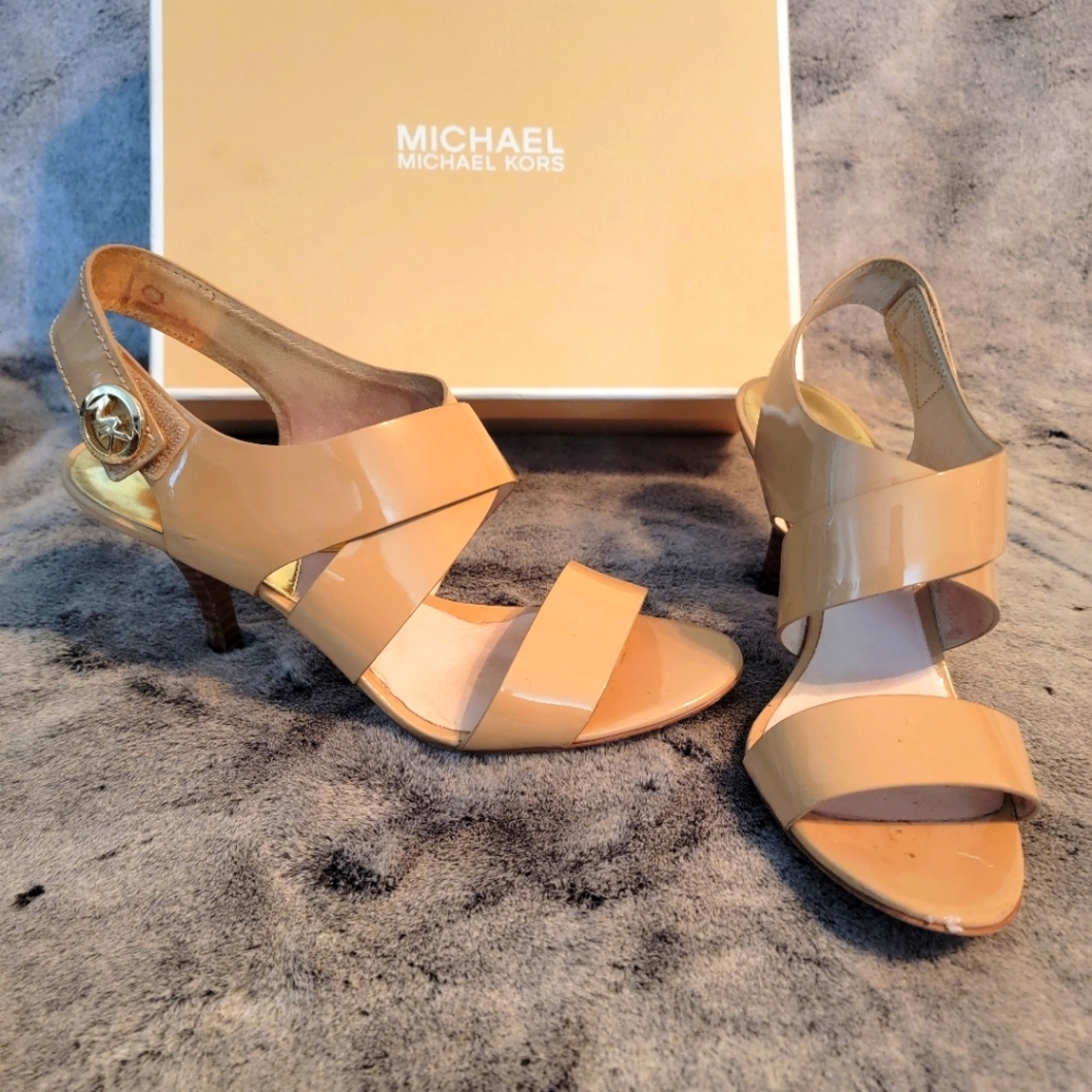 Michael Kors Joselle Open Toe Patent Leather Open Toe Heel